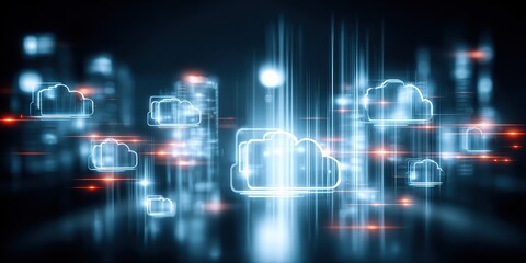 Fototapeta premium A complete cloud citadel where computing lifts worldwide data as the mind scan finds pure trust and value