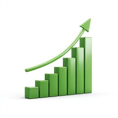 Upward trend green bar graph with arrow, isolated on white background
