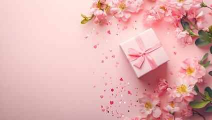 Gift box on the right side against a clean soft pink background.