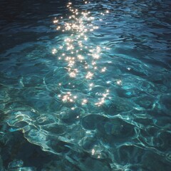 Obraz premium Sparkling Water Surface Reflecting Sunlight with Teal Blue Tones --v 7 Job ID: be4fc421-99f5-4812-8b5e-182901976c91