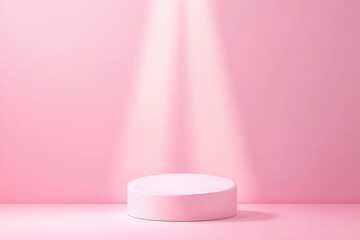 White podium pedestal standing cleanly on a soft pastel pink background.