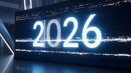 2026 New Year Digital Glitch Pixel Typography Distorted Retro Display