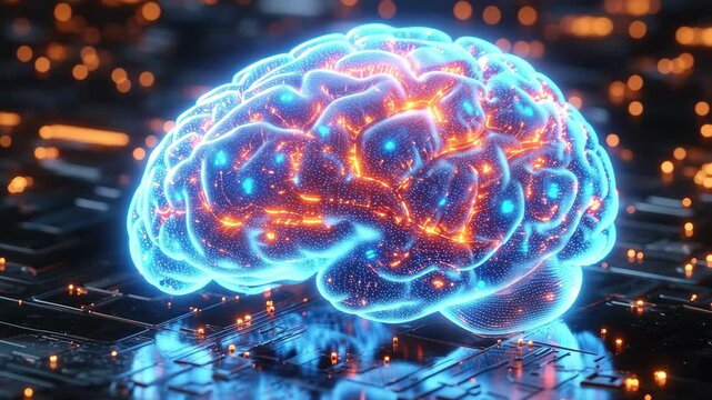 Colorful digital brain representation showcasing interconnected neural pathways in a futuristic setting