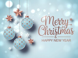 Soft blue Christmas wall decor artwork with rose gold details, festive ornaments and snowfall, perfect for modern, minimal and elegant seasonal interiors.