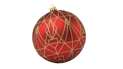 Red christmas ball with gold geometric trimming isolated on white background