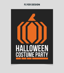 Modern geometric pumpkin Halloween costume party flyer design with bold typography