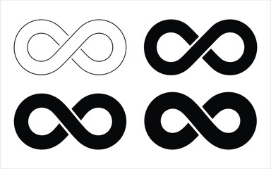 Four stylized infinity symbols in black and white showing different textures and styles