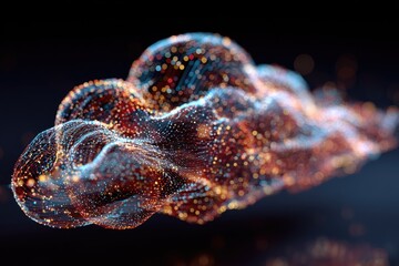 Abstract cloud formation with orange, blue, and yellow particle lights