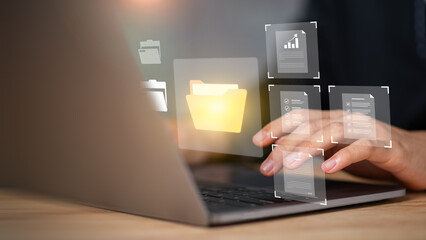 showcasing seamless digital file interaction and structured cloud organization, symbolizing smart data flow, secure information management, optimized document processes for modern business operations
