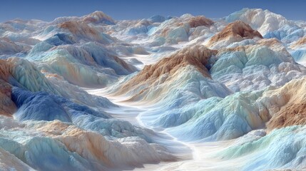 Abstract Alien Landscape with Colorful Mountains and Valleys.