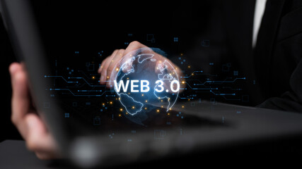Concept of Web 3.0, the next generation of the internet. This technology represents a decentralized global network built on blockchain, enabling new digital experiences. Fermion