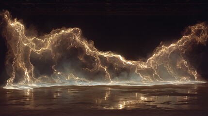 Abstract Fiery Smoke Waves Over Water Reflection.