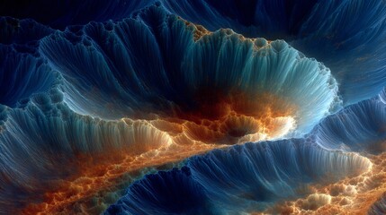 Abstract Fractal Landscape with Blue and Orange Hues.