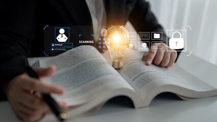 A digital security system for user authentication and access control. A concept of data protection using passwords, biometrics, and secure login. Motif