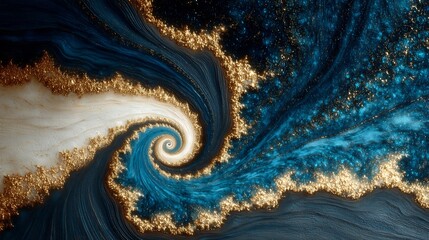 Abstract Swirling Galaxy Nebula with Golden Edges.