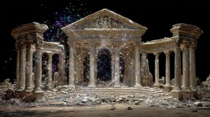 Ancient Greek Temple Ruins with Cosmic Portal.