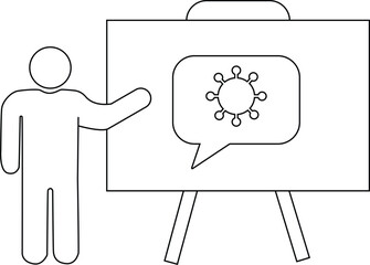Figure presenting a virus on a whiteboard stand likely related to a health or educational context