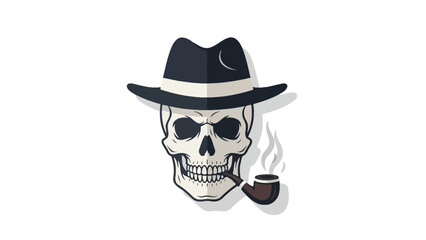 Cartoon skull with a black fedora and pipe against a white background, with smoke emerging from the pipe bowl