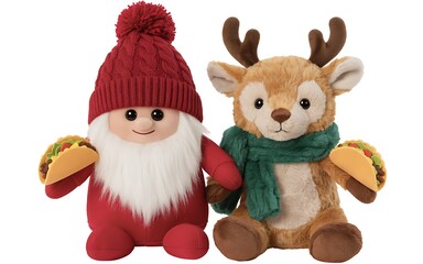 Plush gnome and reindeer with tacos