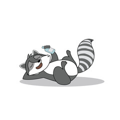 Cute cartoon raccoon lying with a bottle &mdash; funny illustration about alcohol harm