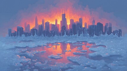 Cityscape at Sunset Reflection.