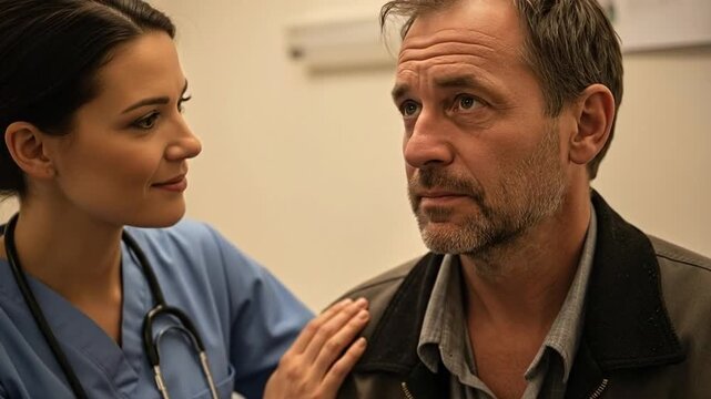 Compassionate Care Nurse Comforting Patient in Hospital Setting.