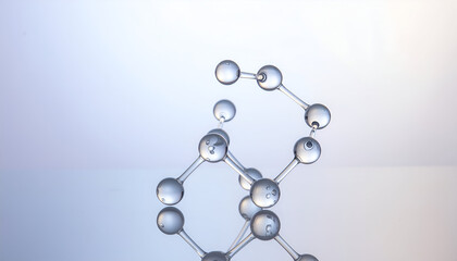 Abstract medical and chemical concept with clear molecular shapes on a white gradient background.