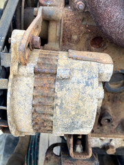 old rusty engine. close - up of old car parts.
