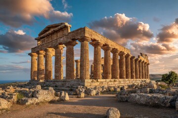 Fototapeta premium Explore stunning ancient ruins in Sicily showcasing timeless architecture and breathtaking landscapes during sunset