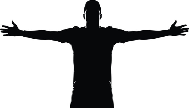 T-pose silhouette&mdash;black vector of person standing with arms extended horizontally in balanced posture 