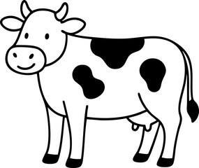 Cute Cow Line Drawing Illustration &ndash; Black and White Farm Animal Outline