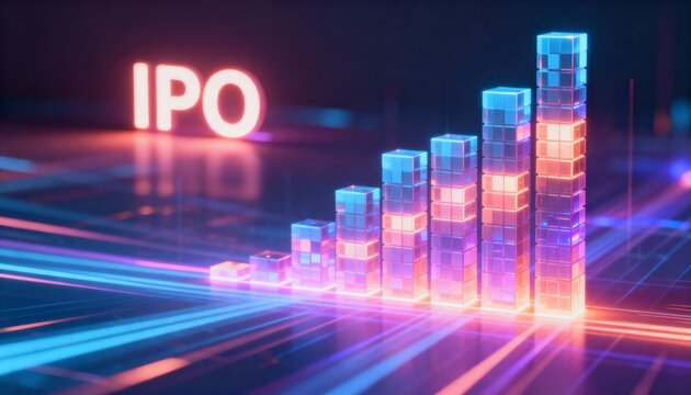 Neon bar chart showing positive IPO growth trend