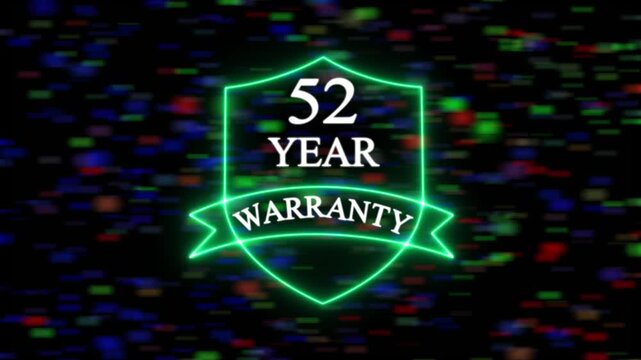Neon line 52 Years Warranty Shield Emblem 52 Years Warranty, premium product promotion quality Design shield success 52 assurance  background. 