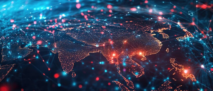 Abstract globe with connected lines and light points - Powered by Adobe