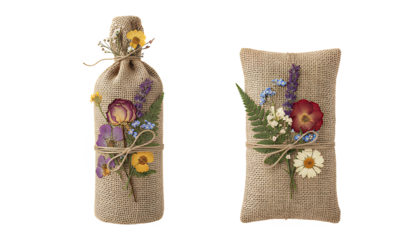 ドライフラワー付き麻布ギフトラッピング（背景透過）