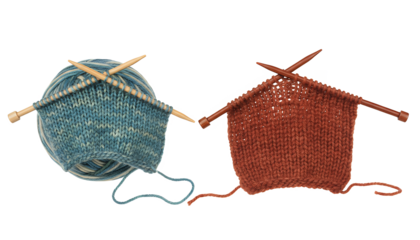 編み物用毛糸と棒針（背景透過）