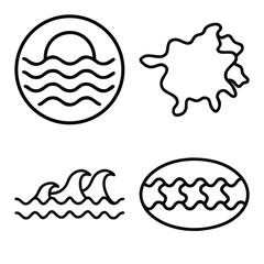 Flashlight or Torch, Molecular Structure or Network, Circuit Board Tree, and Buddhist Pagoda or Stupa Outline Icons