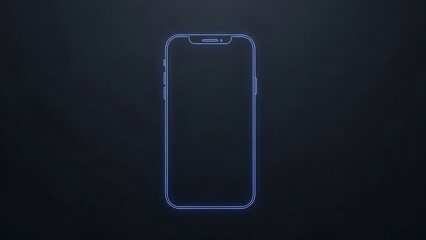 Neon blue glowing outline of a modern smartphone on a dark background.