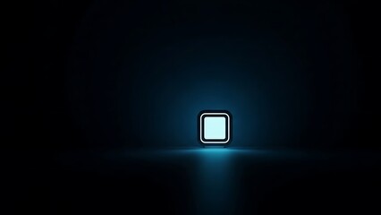 Glowing cyan square icon on dark background, abstract digital symbol.