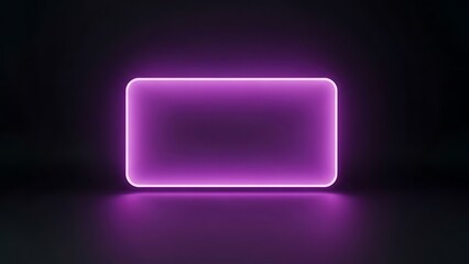 Fototapeta premium Glowing purple neon rectangle frame on dark background, abstract futuristic design element.