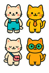 Fototapeta premium Cute Kawaii Cat Sticker-Style Illustrations