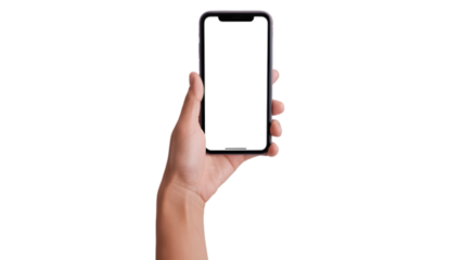 Smartphone mockup with transparent background held in hand
