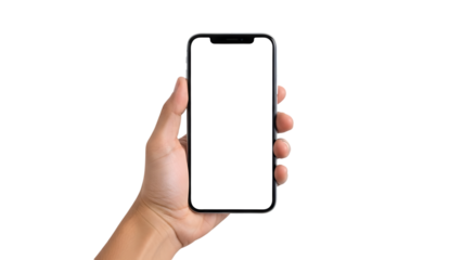 hand holding smart phone with blank screen