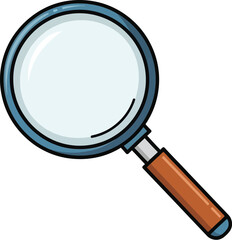 Cartoon magnifying glass illustration with wooden handle on transparent background silhouette
