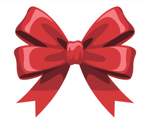 A vibrant red bow with detailed loops and flowing ribbon tails