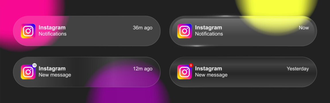 Instagram liquid glass notifications interface. With modern mobile UI UX design