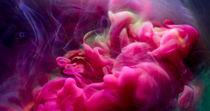 Smoke texture. Fog paint. Defocused pink purple yellow color rainbow splash cloud shimmer water spreading on abstract acrylic background. - Powered by Adobe