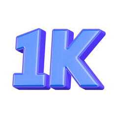3d rendering icon 1k followers blue color
