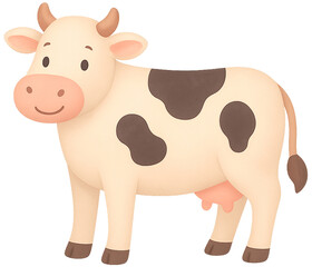 Cute Pastel Cow Illustration &ndash; Kawaii Dairy Cow Character in Soft Colors