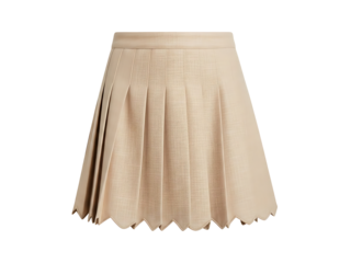 Beige pleated mini skirt with scalloped hem isolated on transparent background